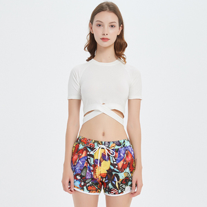 Shorts de Playa para Mujer con Estampado Floral, Cintura Media, Cordón Ajustable, Tejido de Punto, Spandex, Poliéster, Transpirable, Diseño Cruzado - Product Image 6