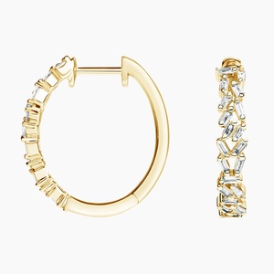 Multi-Row Baguette and Round Cut Diamond <b>Hinged</b> <b>Hoop</b> <b>Earrings</b> - Product Image 1
