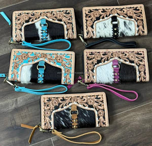 Cartera larga para mujer con bloqueo RFID, de cuero repujado a mano, multifuncional, tipo clutch, de gran capacidad, con tarjetero y portatarjetas de identificación. - Product Image 4