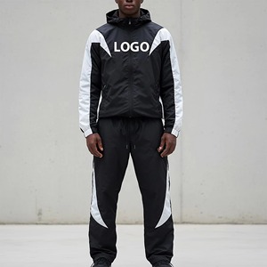 Ensemble de survêtement 2 pièces OEM en coton, coupe ample, avec logo personnalisé, bicolore, imprimé, pour l'hiver, style jogging, color block - Product Image 1