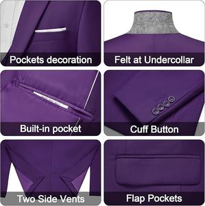 Traje de Negocios de 3 Piezas para Hombre, Estilo Británico, Color Morado, Blazer, Chaleco y Pantalones, Cierre de un Botón, Antiarrugas, Traje Formal para Boda - Product Image 3