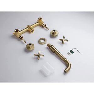 Rubinetto da Bagno a Doppia Maniglia Montato a Parete in Oro Spazzolato, Elegante Accessorio per Vasca e Doccia - Product Image 4