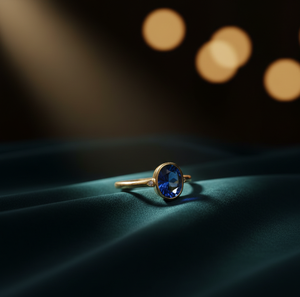 แหวนรูปไข่สีน้ำเงิน US 6 ขนาด 10x12 มม. น้ำหนัก 8 กรัม เงินแท้ 925 ชุบทอง 18K แหวนค็อกเทล แหวนสเตทเมนท์ งานแฮนด์เมด ของขวัญสำหรับผู้หญิง - Product Image 3