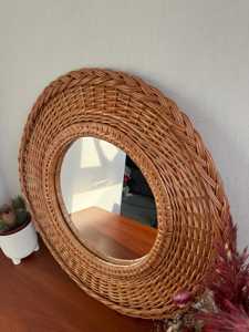 Handmade Round Rattan <b>Wall</b> Mirror Eco Friendly <b>Wicker</b> Mirror Boho Decorative Mirror for Bathroom Living Room Bedroom Home <b>Decor</b> - Product Image 6