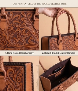 Hand Carved Genuine Leather Bohemian <b>Summer</b> Shoulder Bag Embroidery Braided Handles Floral Pattern Eco-Friendly Tote <b>Handbag</b> for - Product Image 3