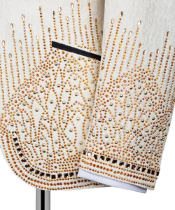 Men’s Ivory Gold Embellished Tuxedo <b>Jacket</b> – <b>Rhinestone</b> Designer Wedding Blazer with Black Shawl Lapel - Product Image 2