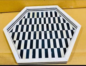 Plateau de service en os rouge et blanc incrusté pour thé café et fruits, plateau de teinture en os incrusté d'os pour la maison, véritable plateau en os élégant - Product Image 2