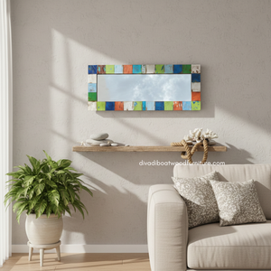Miroir artisanal en bois de bateau recyclé, couleur naturelle, pour décoration murale et intérieure, salon ou chambre, vente en gros - Product Image 4