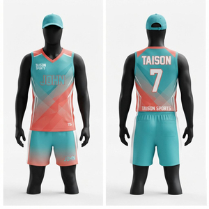 Unisex <b>Netball</b> Uniform Premium 140 GSM Polyester Mesh Teal Coral Digital Print Panel Design Custom Team Logo Set Jersey - Product Image 1