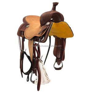Cuir véritable fait à la main Western All Around Horse Saddle best for Pleasure Trail Riding in Rough Out with Tack Set and Hot Seat - Product Image 5
