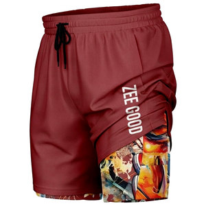 Short de sport 2-en-1 pour homme, double couche, compression, course à pied, entraînement, avec logo frontal, doublure intérieure en mesh, 100 % toile - Product Image 3