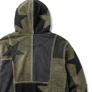 Sudadera con Capucha Personalizada con Parches de Estrellas y Costuras Decorativas |   Sudadera con Capucha Extra Grande Estilo Vintage |   OEM y ODM - Product Image 3