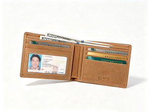 [En stock] [Prix de détail] Portefeuille homme en cuir nubuck véritable Castello fait main avec protection RFID, porte-cartes d'identité, court, en polyester, noir, marron, clair - Product Image 5