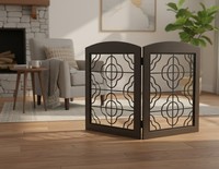 Barrière de sécurité autoportante pliable en bois et métal pour animaux – Clôture intérieure extra large à motif animal pour chiens, chats, escaliers et portes