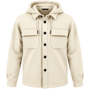 Chaqueta con Capucha para Hombre, Color Crema, con Botones al Frente, Manga Larga, con Bolsillos en el Pecho, Ropa Casual de Calle, para Venta al Por Mayor - Product Image 1