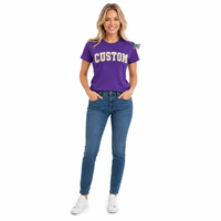 Kaos Wanita Bordir Logo Custom Bernapas Nyaman Berkualitas Tinggi Kerah Bulat Lengan Pendek Rajut 100% Katun untuk Musim Panas