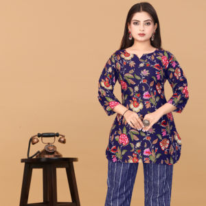 Ensemble Coordonné Femme en Tissu Doux Imprimé Bleu, 2 Pièces, Col Rond, Séchage Rapide, Tenue Athleisure pour Femmes, Taille Plus - Product Image 1