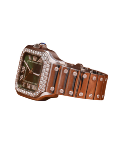 Nouvelle montre en or blanc de forme ronde avec cadran vert, sertie de moissanite, pour usage professionnel, montres à quartz avec diamants, provenant d'un fournisseur indien. - Product Image 2