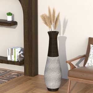Vase de sol élégant bicolore brun foncé de 39 pouces, en rotin artificiel durable, décoration d'appoint haute et élégante - Product Image 1