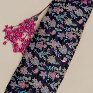 Botanical Floral Vine Blooming Lotus/Blossom Small Paisley Accents Tropical Floral Spray SequinOutline Embroidery Woven Fabric - Product Image 1
