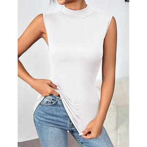 บอดี้สูทคอเต่าสีขาว แขนกุด ผ้าถักเรียบง่าย สไตล์ลำลอง เสื้อผู้หญิง - Product Image 2