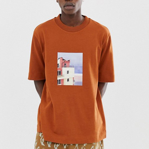 Men's <b>Orange</b> Oversized <b>T</b>-<b>Shirt</b> With Photo Print Front Design Short Sleeve Casual O-Neck Jersey Fit - Product Image 3