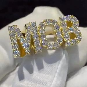 Bague en argent 925 avec initiale en moissanite, personnalisée, style hip-hop, pour homme, rappeur, pour la fête des mères, style glacé - Product Image 3