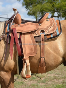Selle western en cuir véritable faite à la main tout autour de la selle de cheval sculptée à l'antique selle d'équitation de style américain - Product Image 6