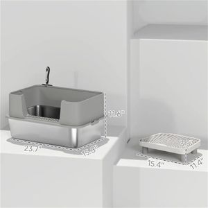 Bac à litière pour chat en acier inoxydable, poubelle pour animaux avec accessoire de design haut de gamme pour l'hygiène féline - Product Image 6