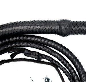 Fouet en cuir noir à poignée tressée 16 brins, fouet de combat robuste WP-1101 - Product Image 2