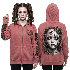 Sudadera con Capucha Gris Oscuro con Lavado Ácido para Mujer, Estampado de Galaxia Celestial y Constelaciones, Mapa de Estrellas con Esqueletos, Estilo Urbano, Oversize - Product Image 3