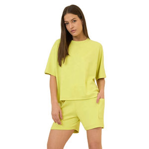 Conjunto de Camiseta y Pantalones Cortos de Color Sólido Casual para Mujer, Estilo Veraniego, Corte Holgado, Dos Piezas, para Chicas y Damas - Product Image 5