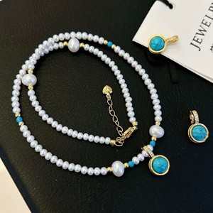Turquoise 3-4mm Freshwater Pearl Necklace Natural Buckle Pendant Fashion Beaded Necklaces for <b>Girlfriend</b> - Product Image 4