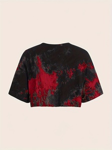 Women's Tie Dye Skeleton Hand Print <b>Crop</b> <b>Top</b> Short Sleeve Crew Neck Punk Style T-Shirt Loose Fit Spring Summer Tee - Product Image 2