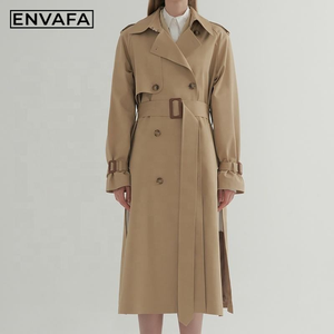 Manteau long kaki tendance pour femmes avec ceinture, vêtements pour femmes grandes tailles, veste légère personnalisée, coupe-vent, manteau trench pour femmes - Product Image 1
