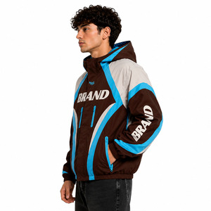 Design Custom logo Blank Patchwork <b>Waterproof</b> Windproof Lightweight Nylon Full Zip up Windbreaker Track <b>jacket</b> for men Supplier - Product Image 3