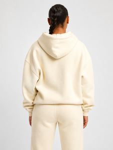 Sweat à capuche décontracté pour femme, 100 % coton molletonné, coupe oversize ample, couleur unie noire, logo personnalisable sur le devant - Product Image 3