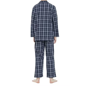 Pyjama à carreaux bleu marine pour homme, en coton lisse et respirant, à manches longues, durable, décontracté, ensemble de vêtements de nuit pour homme - Product Image 2