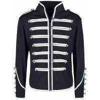 Veste de style militaire noire pour homme, col montant, manches longues, fermeture boutonnée, coupe classique, broderie dorée imprimée