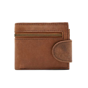 Excellent Men's Genuine Leather Slim <b>Wallets</b> Fold Closure <b>RFID</b> Blocking Zipper Closure Minimalist Design Vintage <b>Wallets</b> - Product Image 1