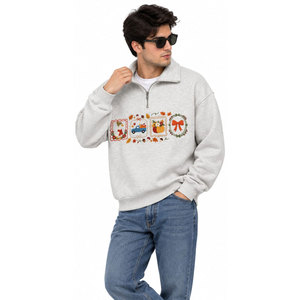 Sweat-shirt à demi-zip brodé pour homme, col rabattu décontracté, automne - Product Image 5