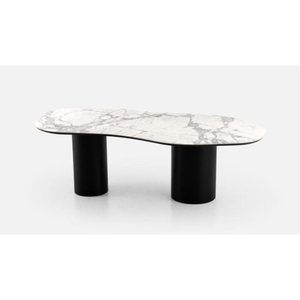 Modern Irregular Marble <b>Top</b> Solid <b>Wood</b> Rectangle Dining <b>Table</b> Black Metal Legs Minimalist Design Stable Home Furniture Dining - Product Image 1