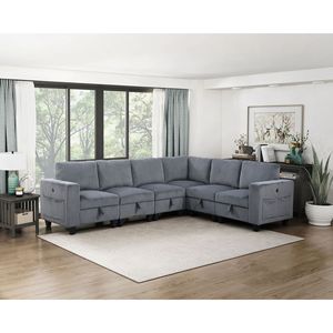 Moderno sedile angolare modulare grigio scuro 1pc con rivestimento in tessuto di velluto a coste per soggiorno grigio scuro - Product Image 5