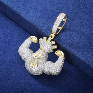 Colgante de Lujo con Diseño de Hombre Musculoso y Símbolo de Dólar, en Plata de Ley 925 con Baño de Oro de 18K y Moissanita Blanca, Joyería Hip Hop - Product Image 4