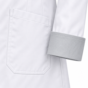 Blouse Médicale Blanche Brillante à Double Boutonnage, Uniforme de Laboratoire, Manches Grises, Personnalisable, Vente en Gros, Unisexe, Tenue de Travail pour le Secteur de la Santé, Vente Directe Usine - Product Image 6