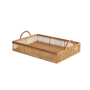 Bandeja de Servir de Ratán, Plato de Madera Rústica Tejida para Mesa de Centro, Solución Decorativa de Almacenamiento, Decoración del Hogar - Product Image 1