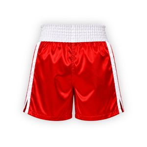 Shorts de boxe professionnels personnalisés, satin rouge, 100 % polyester, imprimés par transfert thermique, séchage rapide, vêtements d'arts martiaux - Product Image 3