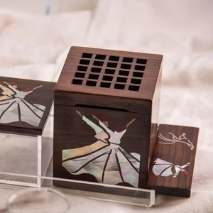 Magnifique brûleur à bakhoor en bois artisanal et écologique, d'inspiration indienne, avec nacre, idéal pour les cadeaux et les hôtels - Product Image 1