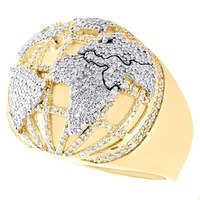 Bague de championnat en argent 925 avec carte du monde, personnalisée, entièrement sertie de moissanite, style hip-hop pour homme, avec globe bombé, bague de rappeur entièrement pavée