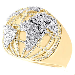 Bague de champion personnalisée en argent sterling 925 classique, sertie de moissanite, style hip-hop pour homme, carte du monde en forme de dôme, champion de rap, glacée - Product Image 2